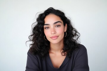 Fototapeta premium Portrait, Beautiful Young Woman, Curly Hair, Natural Beauty, Studio Shot, White Background