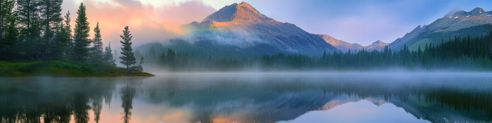 Serene Mountain Reflections at Dawn banner