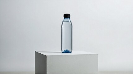 Clear Plastic Water Bottle on White Cube
