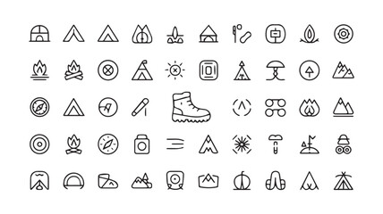 Camping and Hiking Icons: A Collection of Line Art Graphics