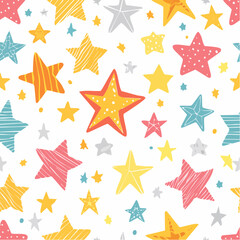 Vector seamless pattern with hand drawn stars, design elements, badges, stickers, geometric figures - abstract background elements for branding, packaging, prints and social media