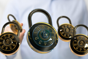 High-quality image of combination locks, symbolizing data security, safety, and privacy.