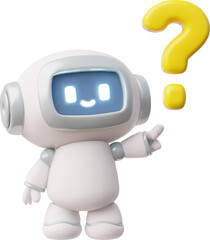 Chatbot robot with question mark realistic 3D vector, artificial intelligence machine, online support service technology