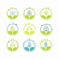 Vector set of logo design templates, organic cosmetic, floral illustration in simple linear hand drawn style, plants and flowers, natural products emblems, for hand crafted small