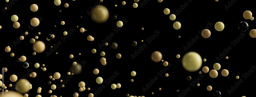 Poster Beautiful abstract background with many floating spheres in golden and beige tones. Perfect for various design projects.