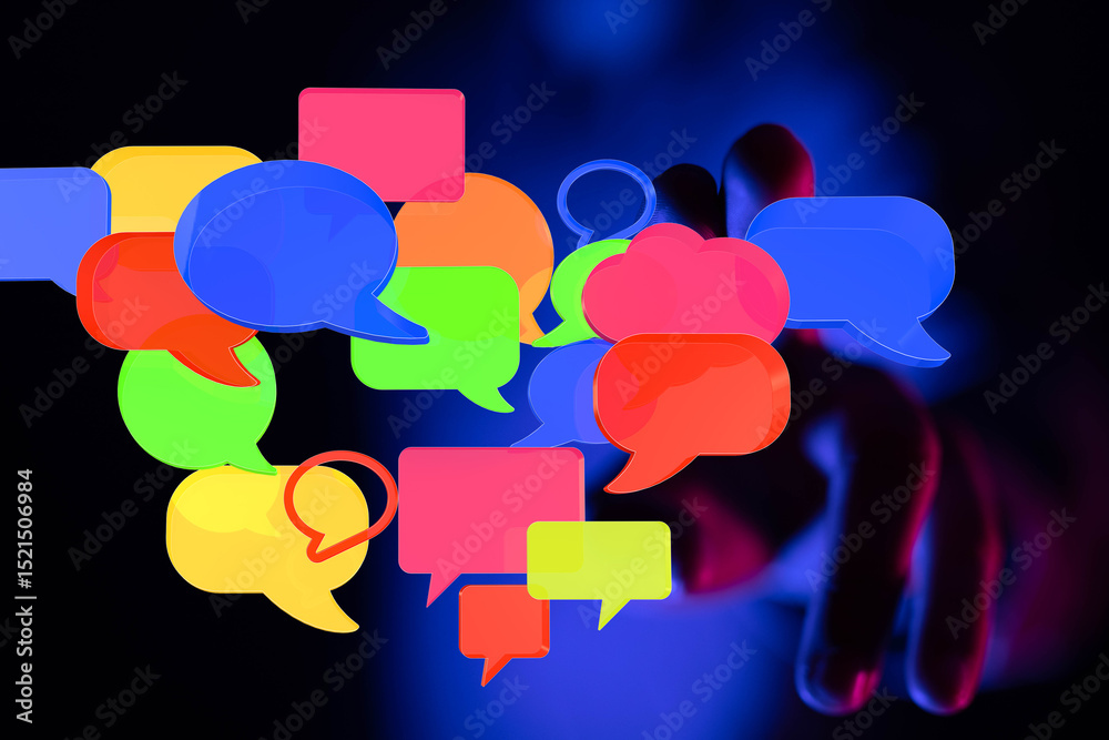 Aufkleber abstract image of colorful speech bubbles, ideal for communication, social media, and online messagi
