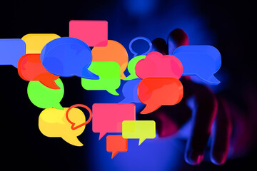 Abstract image of colorful speech bubbles, ideal for communication, social media, and online...