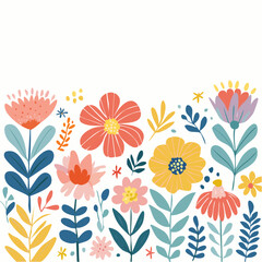 Vector illustration in simple Matisse naive and hippie groovy style, flowers and plants, floral botanic hand drawn design templates, frames and modern art prints, posters and placards