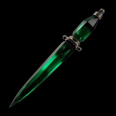 Fantasy daggers with faceted emerald crystal blades and ornate metal hilts, green and silver palette, ideal for game design