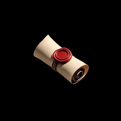 Ancient parchment scroll with red wax seal, beige and red color palette, perfect for fantasy, games, history, or certificate design