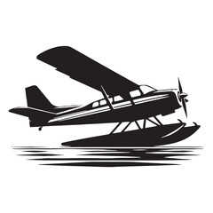 Seaplane silhouette with distinct floats – Seaplane illustration – Minimalist Seaplane vector – Vehicle silhouette

