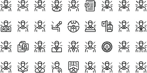A diverse collection of line icons representing various aspects of identity and profile management