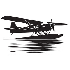 Seaplane silhouette cutting through waves – Seaplane illustration – Minimalist Seaplane vector – Vehicle silhouette

