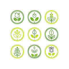 Vector set of logo design templates and graphic elements, organic cosmetic, floral illustration in simple linear hand drawn style, plants and flowers, natural products emblems
