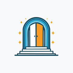 Vector logo design template in simple minimal style, magical and mystical symbols, tattoo signs - entrances, doors and windows with steps and staircases