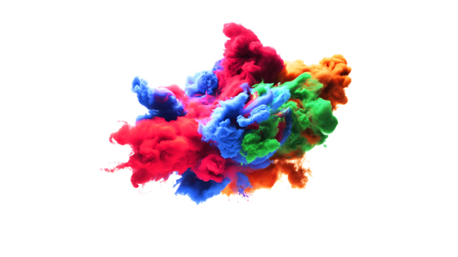 Vibrant abstract art featuring swirling red blue green and orange paint clouds against a black background ideal for design projects and artistic expression.