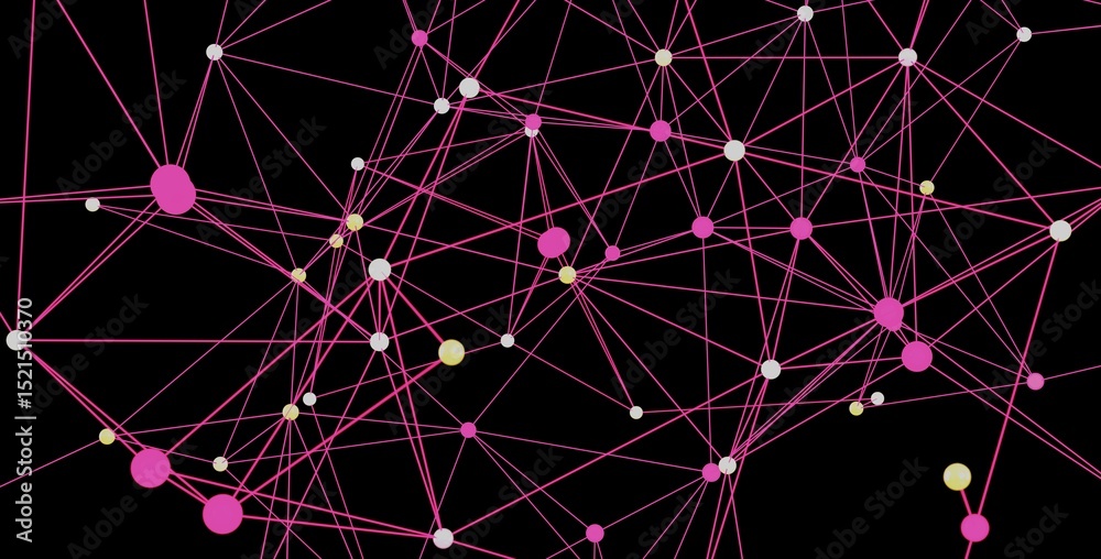 Poster pink and white nodes connected by lines. network, technology, connection concept.