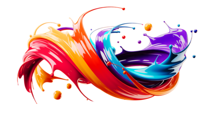 Vibrant Rainbow Paint Splashes Swirling Dynamically on Black Background Artistic Design Element