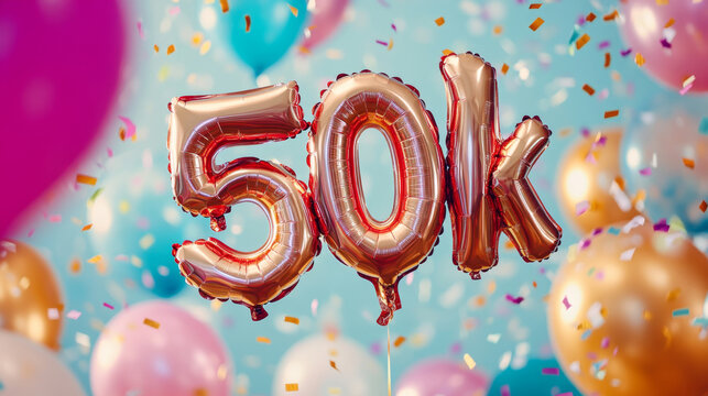 50k Subscriber Milestone Celebration Banner with Balloons
