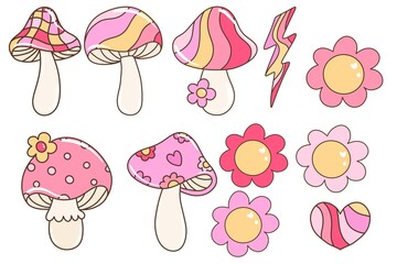 Pastel Retro Mushroom Set
.Adorable Flower Lightning Pack
.Whimsical Heart Mushroom Elements
.Sweet Hippie Mushroom Clipart