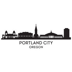 Naklejka premium Portland City skyline horizontal banner. Portland City, Oregon. Vector template for your design. Vector black silhouette. with white background