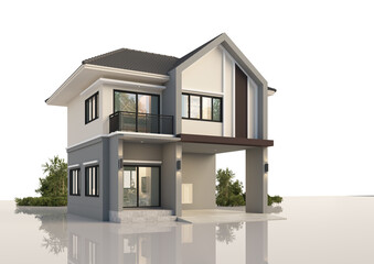 Architecture 3d rendering illustration of modern  house on white background