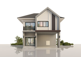 Architecture 3d rendering illustration of modern  house on white background