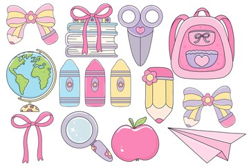 Cute School Supplies Clipart.Pastel Back to School Elements.Whimsical School Ribbon Pack.