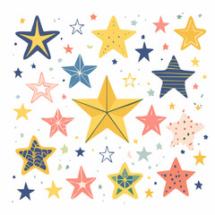 Obraz premium Vector set of hand drawn stars, design elements, badges, stickers, geometric figures - abstract background elements for branding, packaging, prints and social media posts