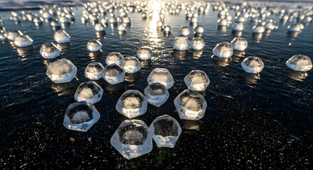 Icy Jewels Frozen Landscape Sparkling Ice Crystals On Lake Baikal