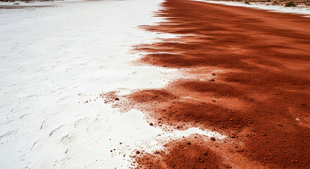 Abstract Landscape Displaying Red Earth Meets White Salty Terrain