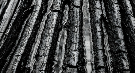Obraz premium Monochrome Impression Of Rain Streaks Running Down Tree Bark Texture