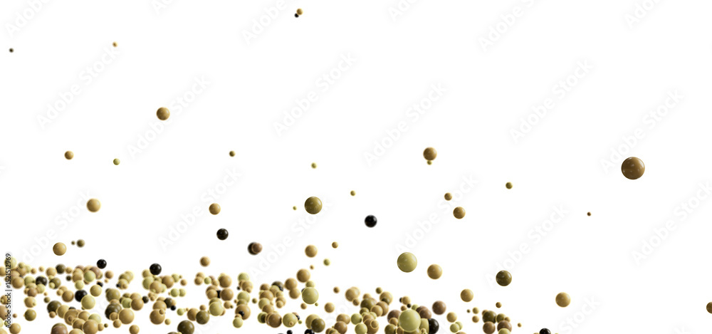 Poster Abstract image of beige and black spheres floating on white background. Ideal for design projects.