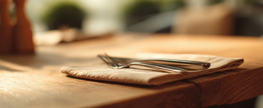 The elegant cutlery set on a beautifully arranged dining table.
