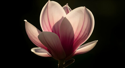 Fototapeta premium Radiant Magnolia Blossom Bathed In Gentle Light Against A Dark Backdrop