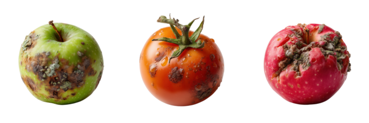 Rotten fruits displayed on food photography nature on transparent background