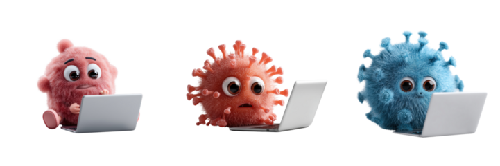 Viral creatures learning online home office 3d animation fun on transparent background