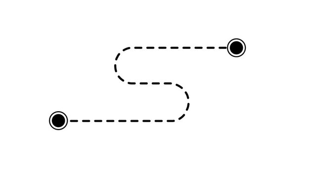 Travel route line style icon. Route icon between two points with dotted path. Location pointer continuous one line drawing.