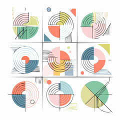 Vector minimal geometric illustrations set - trendy abstract aesthetic linear compositions, prints, frames and graphic design elements..