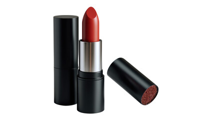 Fototapeta premium Crimson Allure: This high-angle shot features a vibrant red lipstick, promising a burst of color and confidence. The shot reveals a detailed focus on the lipstick's sleek design.
