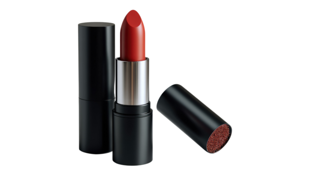 Crimson Allure: This high-angle shot features a vibrant red lipstick, promising a burst of color and confidence. The shot reveals a detailed focus on the lipstick's sleek design.