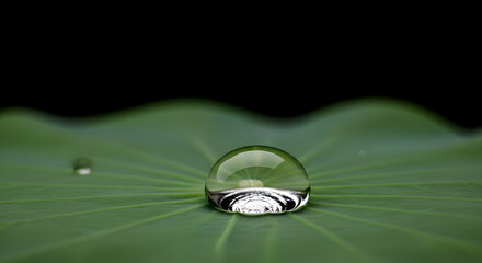 Clarity Of Reflection Water Drop On A Vibrant Lotus Leaf Close Up
