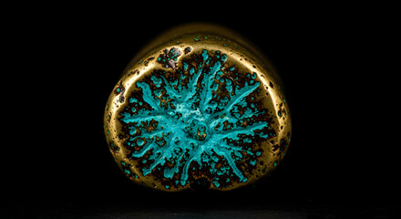 Oxidized Bronze Sculpture Close Up Showcasing Turquoise Patina On Dark Background