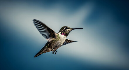 Fototapeta premium Hummingbird Flight Against Sky Backround High Speed Movement Concept