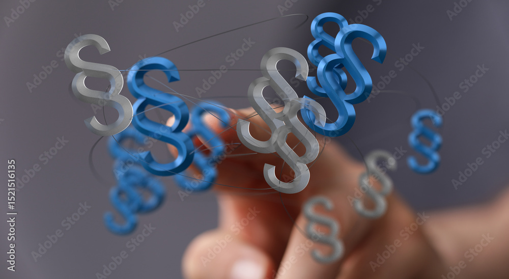 Poster abstract image of interconnected paragraph symbols, representing legal networks and digital law.