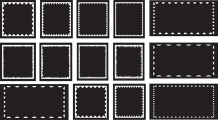 rectangle frames with wiggly borders. Geometric shapes with scallop and zigzag edges set.Wavy circular, oval and rectangular shape elements set vector illustration. giz zag Black
