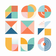 Trendy Abstract Geometric Illustrations Collection, Minimalist Compositions for Graphic Design, Art Prints, and Framed Aesthetic Elements.