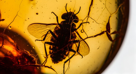 Ancient Fly Preserved In Amber Resin From The Past Geological Ages