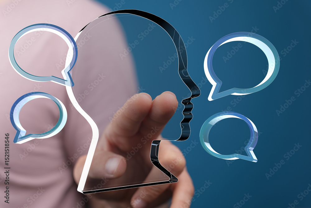 Fototapete abstract image of a head with speech bubbles, representing communication and ideas.
