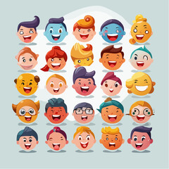 Png cartoon faces, abstract design mascots - y2k stickers and badges, happy, angry expressions, sticker and icons with different face expressions